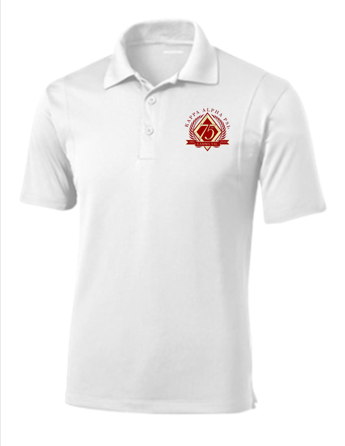 Gamma Tau - 75th Anniversary Embroidered Polo Shirt (White)