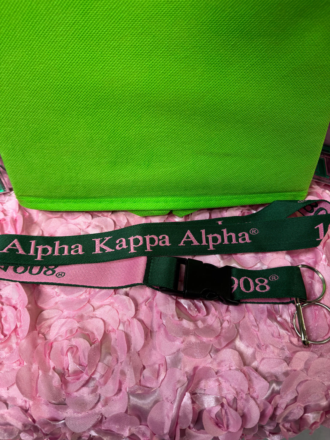 Alpha Kappa Alpha 1908 Embroidered Lanyard - Pink / Green