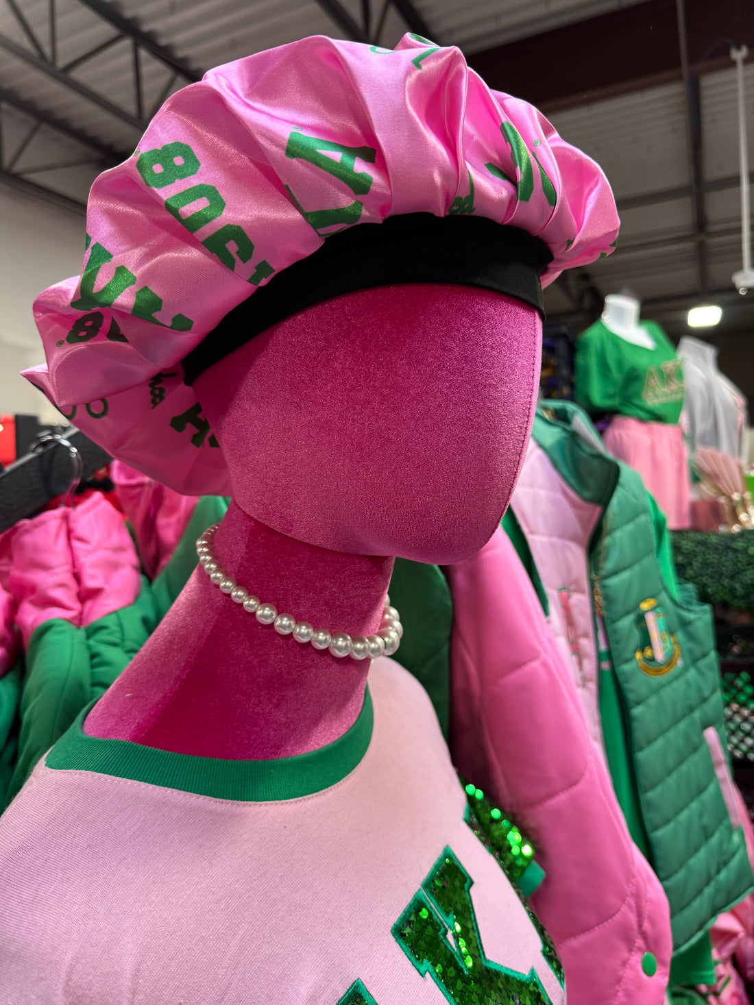 Alpha Kappa Alpha Pink / Green Silk Hair Bonnet