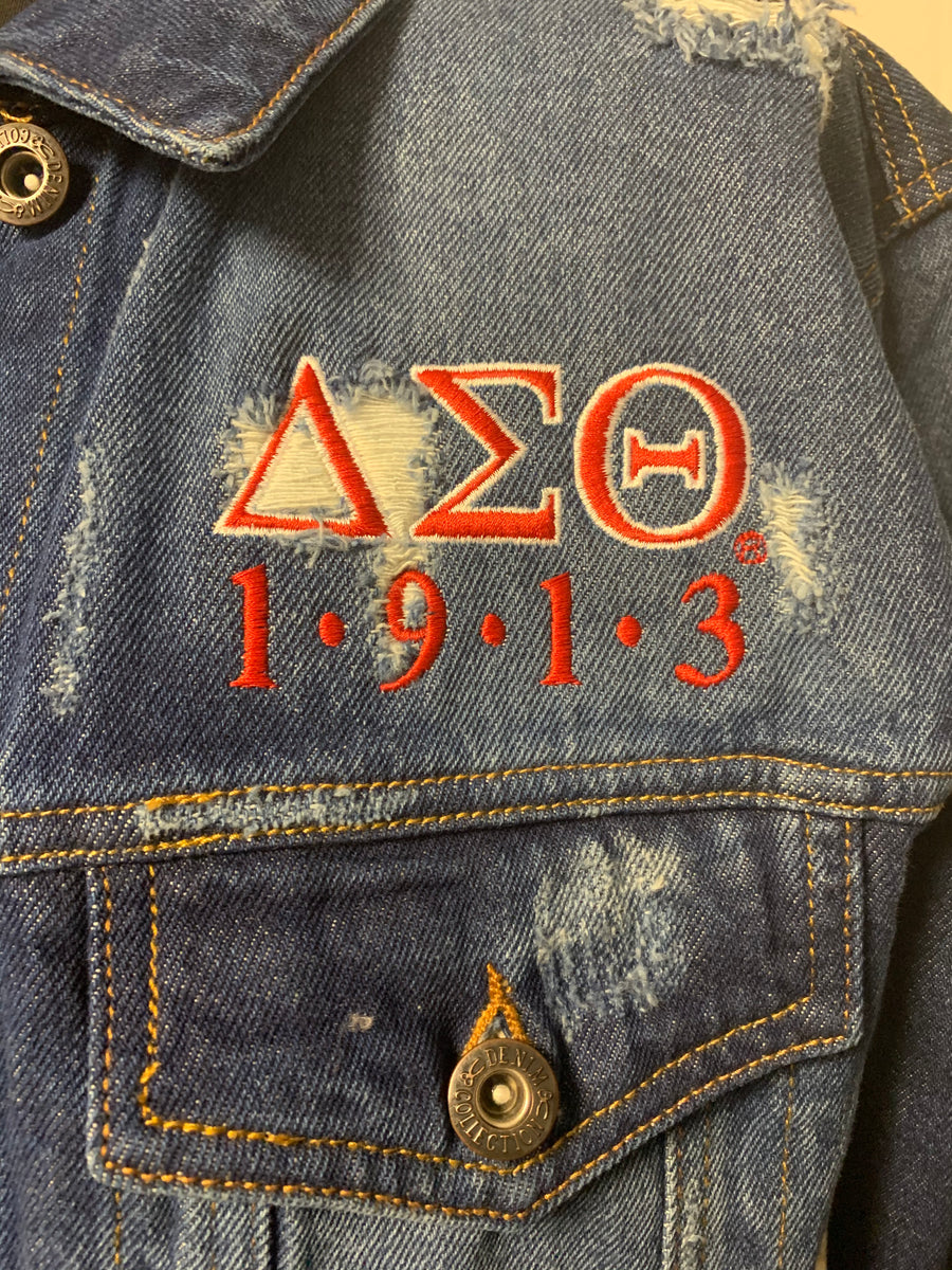 Sigma Gamma Rho Letters Distressed Denim Jacket