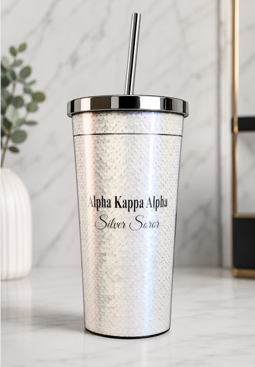 AKA Silver Soror Sequin Tumbler