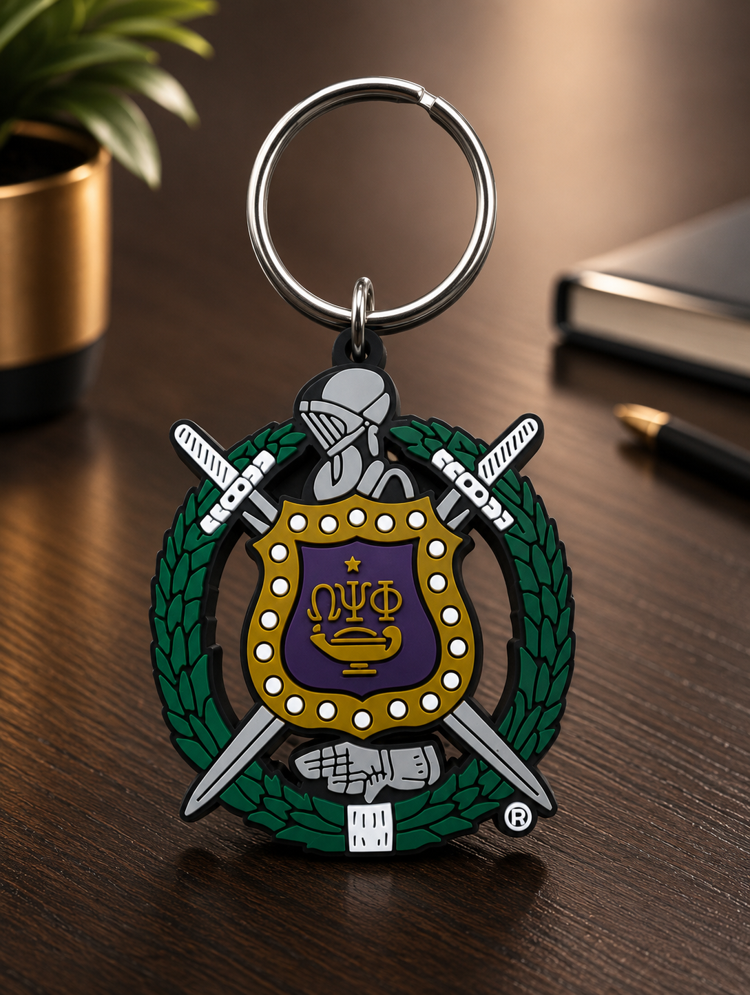 Omega Phi Psi 2" Shield Keychain
