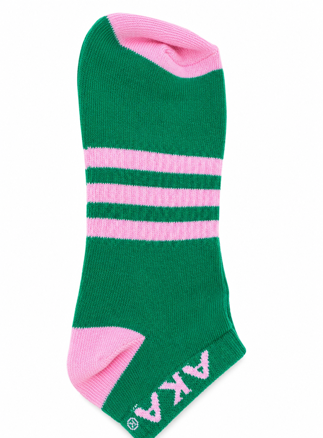 AKA Socks Green Ankle Socks with Pink Strips