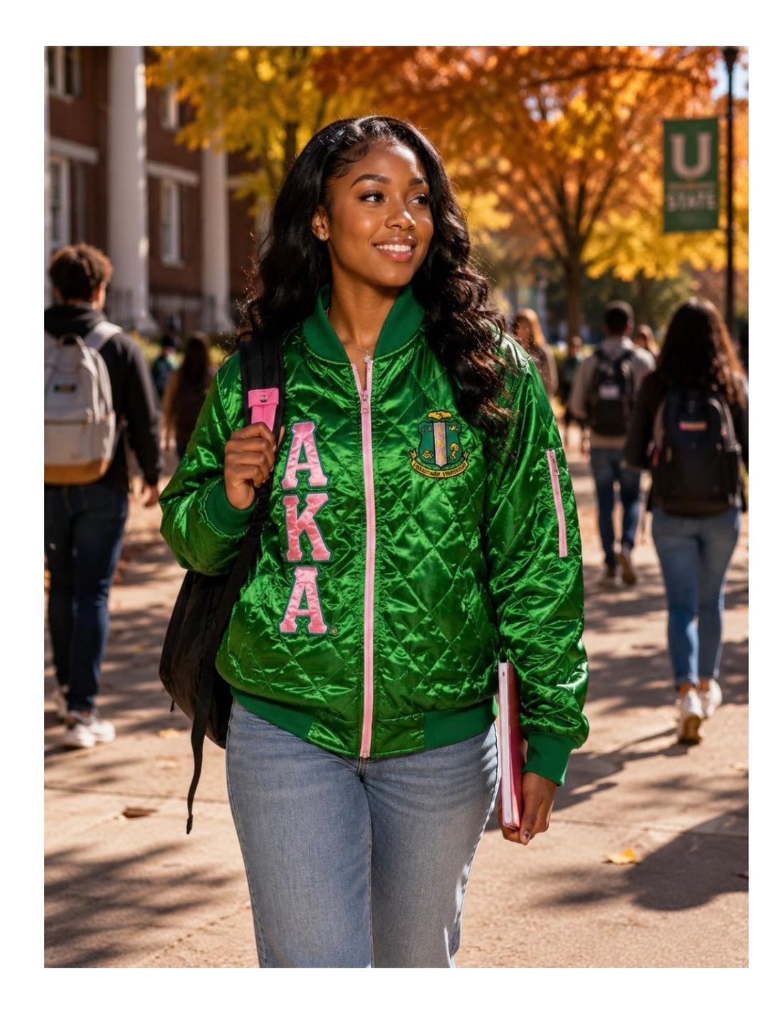 AKA Quilted Bomber Jacket - Green