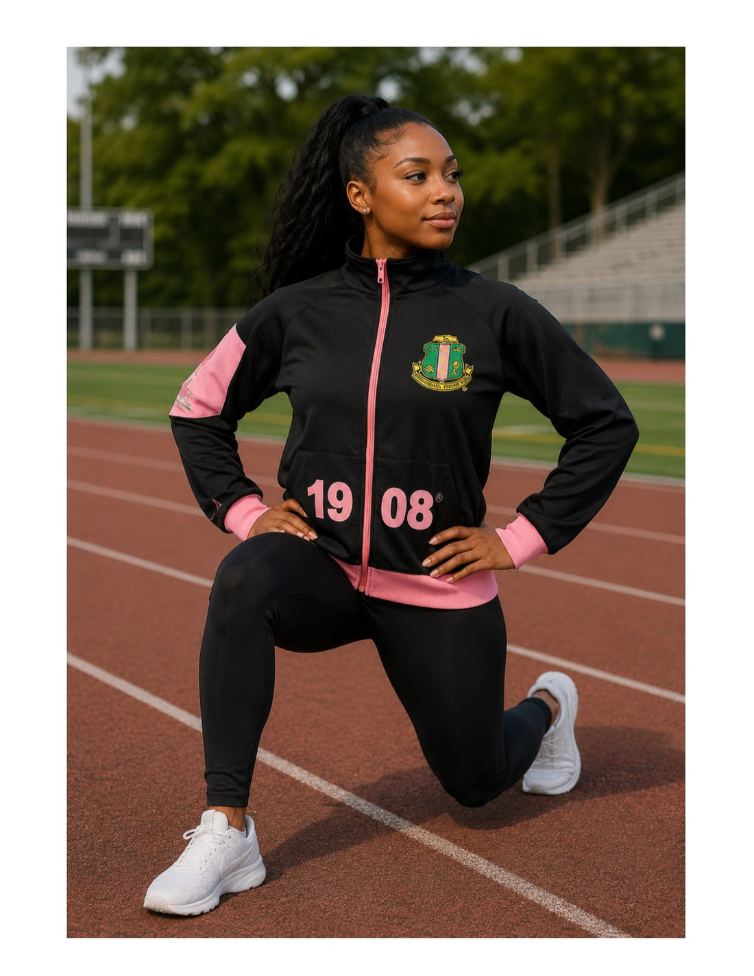 AKA Black Track Jacket with Pink Zipper