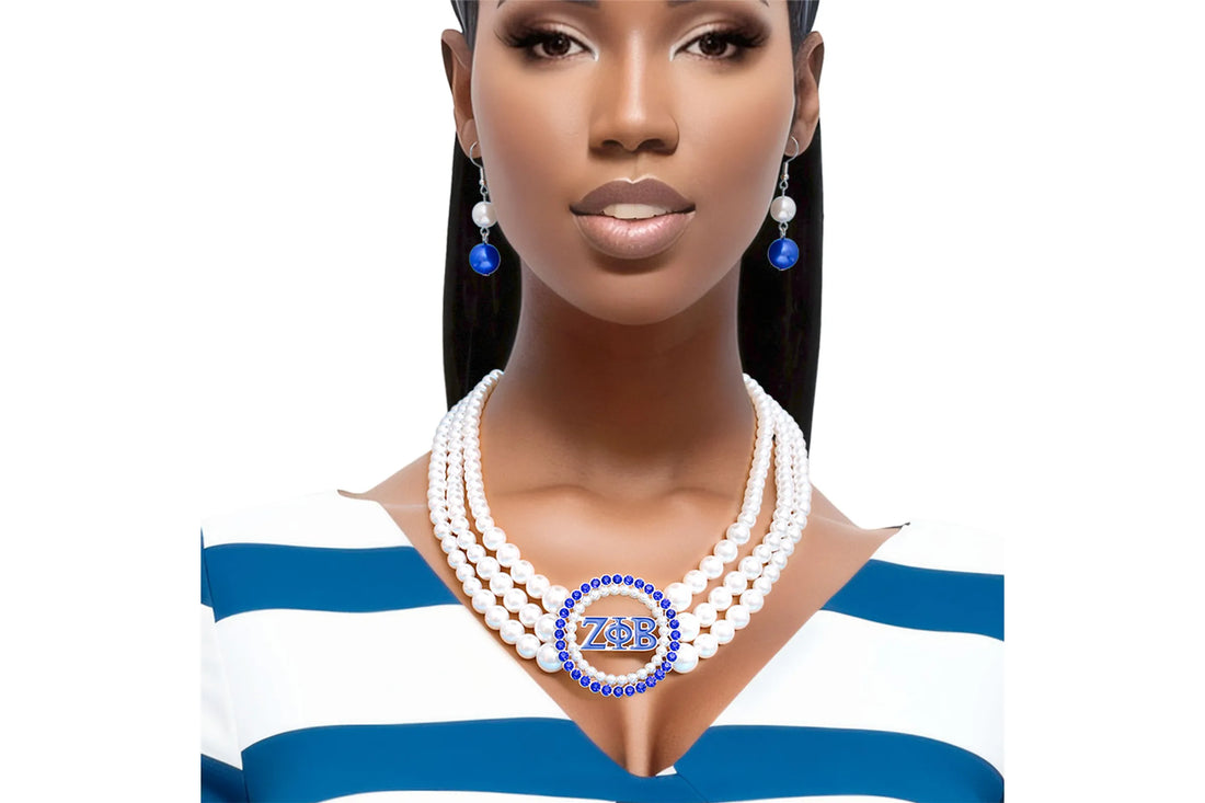 Zeta Phi Beta Pearl Front Circle Necklace Set