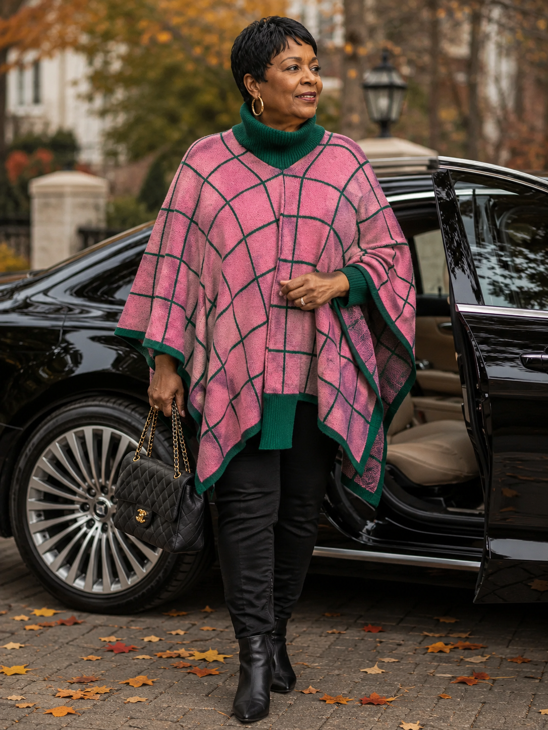 Turtleneck Shawl - Pink & Green