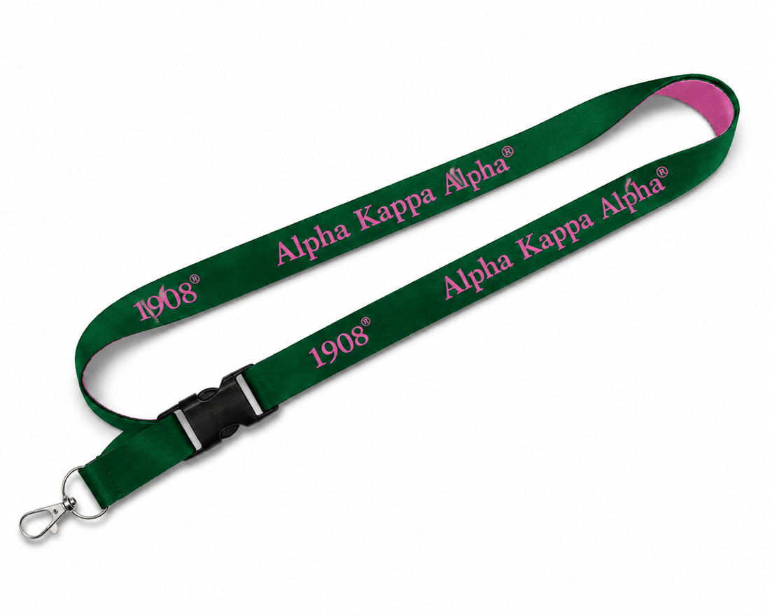 Alpha Kappa Alpha 1908 Embroidered Lanyard - Pink / Green