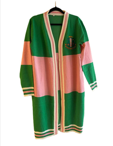 AKA Long Cardigan Sweater Pink & Green